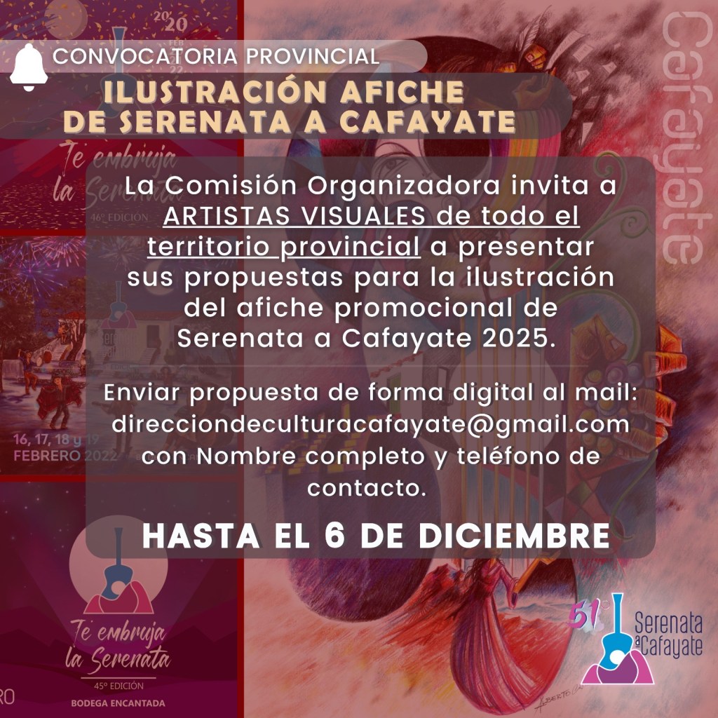 Recibirán propuestas de artistas visuales para el afiche de Serenata a Cafayate 2025