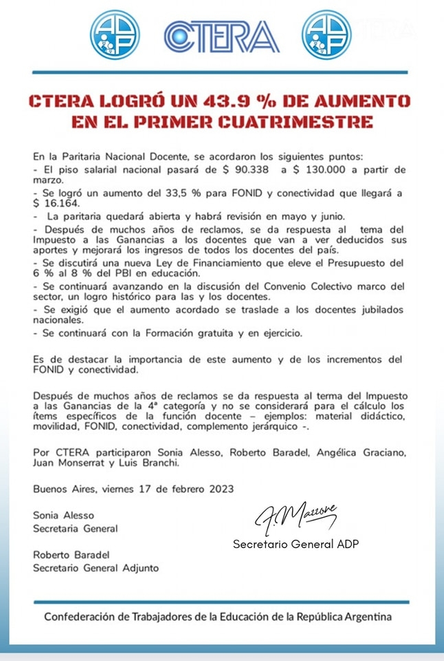 URGENTE: cerro la paritaria docente