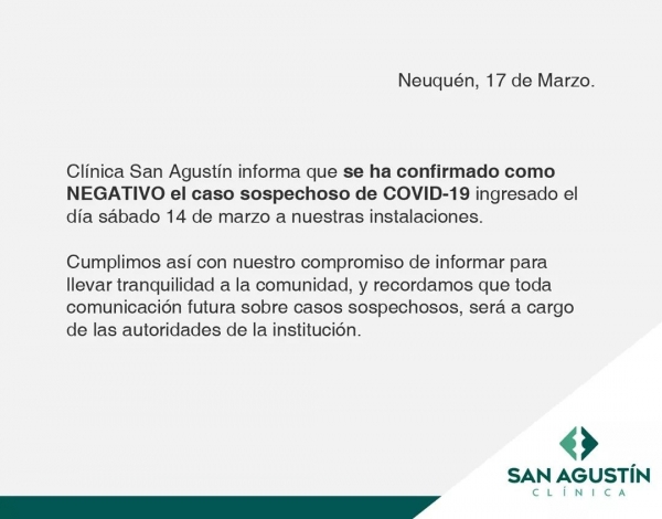 comunicado clínica San Agustín