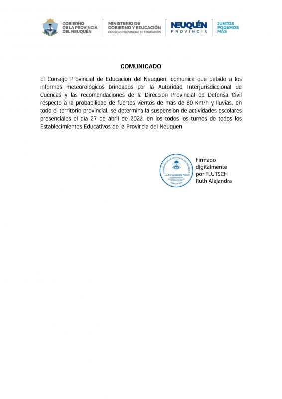 Miércoles 27 de abril 2022: Suspensión actividades escolares
