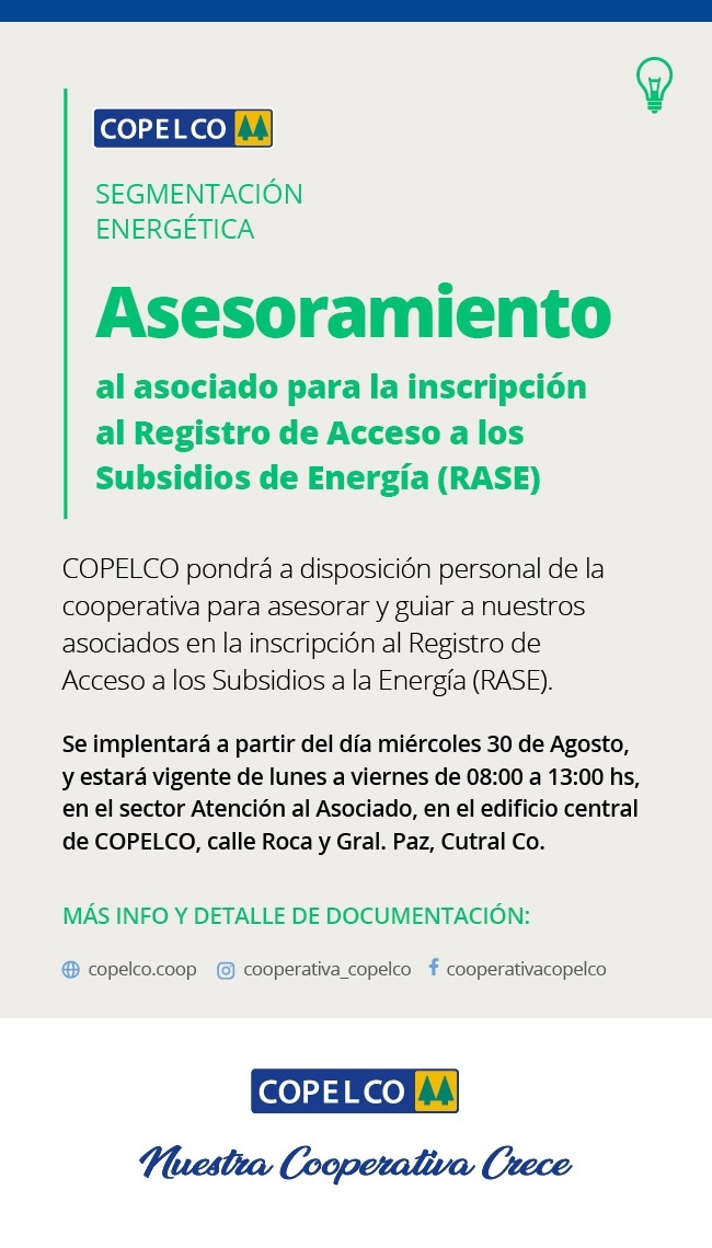 COPELCO acompaña la inscripción al Registro de Acceso a los Subsidios de Energía (RASE)