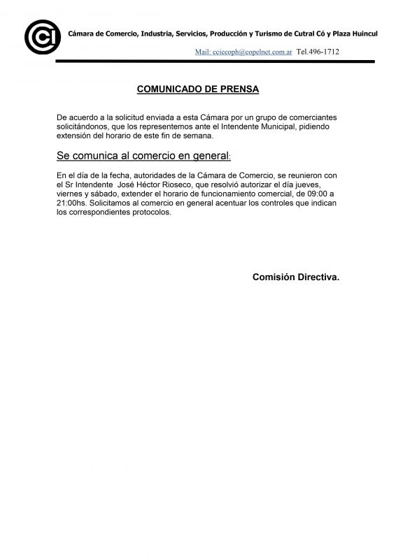 Cámara de Comercio, Industria, Servicios, Producción y Turismo de Cutral Có y Plaza Huincul