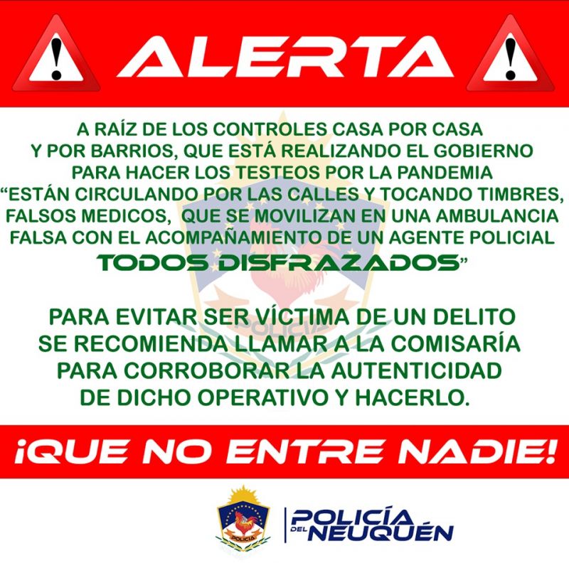 COMUNICADO POLICÍA DE LA PROVINCIA DEL NEUQUEN