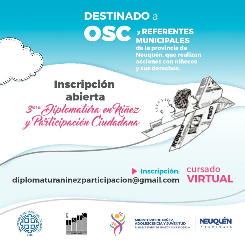 ABREN LA INSCRIPCIÓN A LA TERCERA EDICIÓN DE LA DIPLOMATURA EN NIÑEZ Y PARTICIPACIÓN CIUDADANA