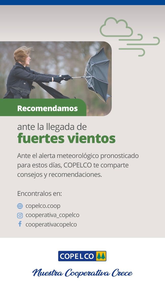 Alerta por fuertes vientos en la zona.
