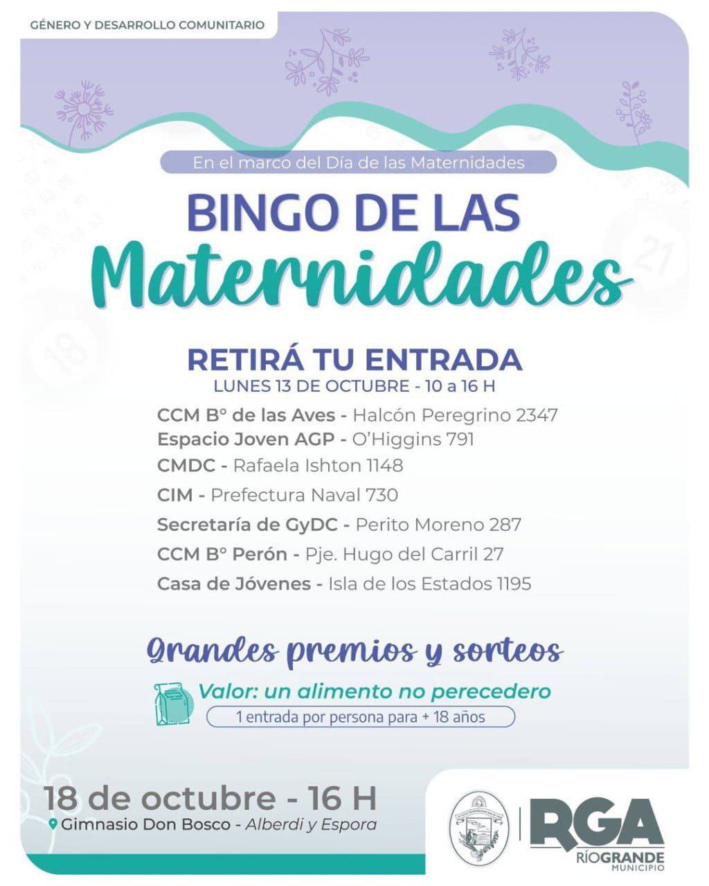HOY COMIENZA LA ENTREGA DE ENTRADAS PARA EL “BINGO DE LAS MATERNIDADES”
