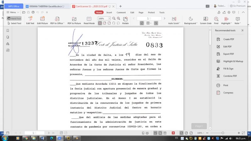 Epílogo a la vista para la feria extraordinaria judicial