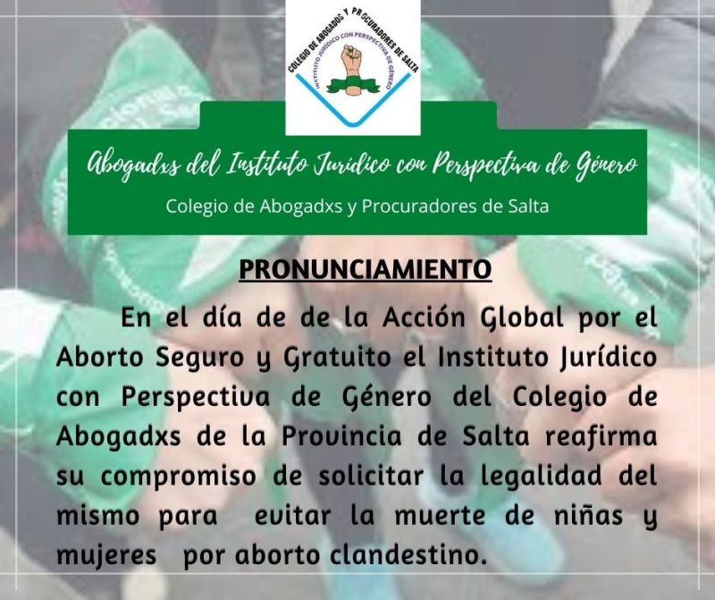 Respaldo abogadil al reclamo por Aborto Legal seguro y gratuito