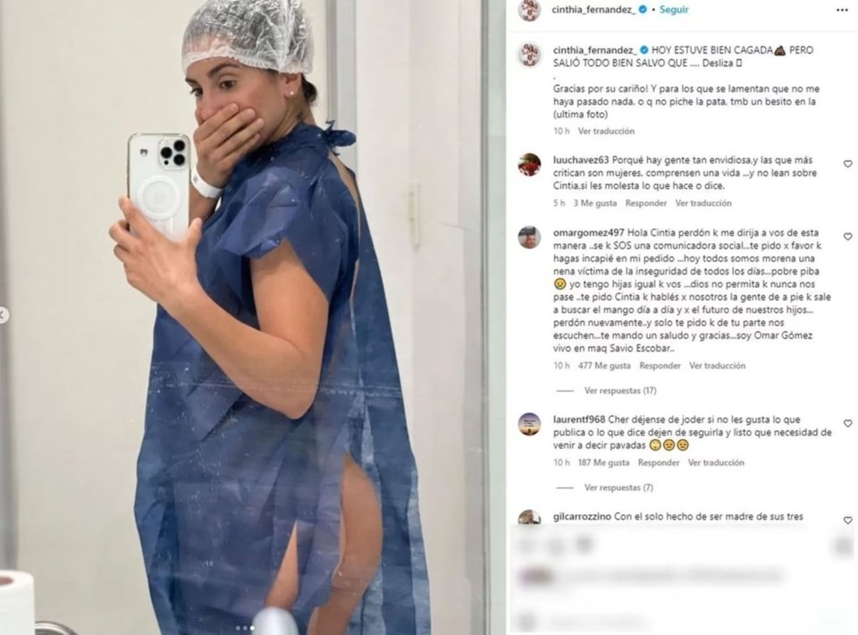 Tras pasar por el quirófano, Cinthia Fernández se mostró al borde de la censura