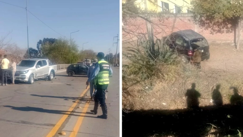 Impactante choque en la avenida Juan XIII: uno de los autos cayó de un puente