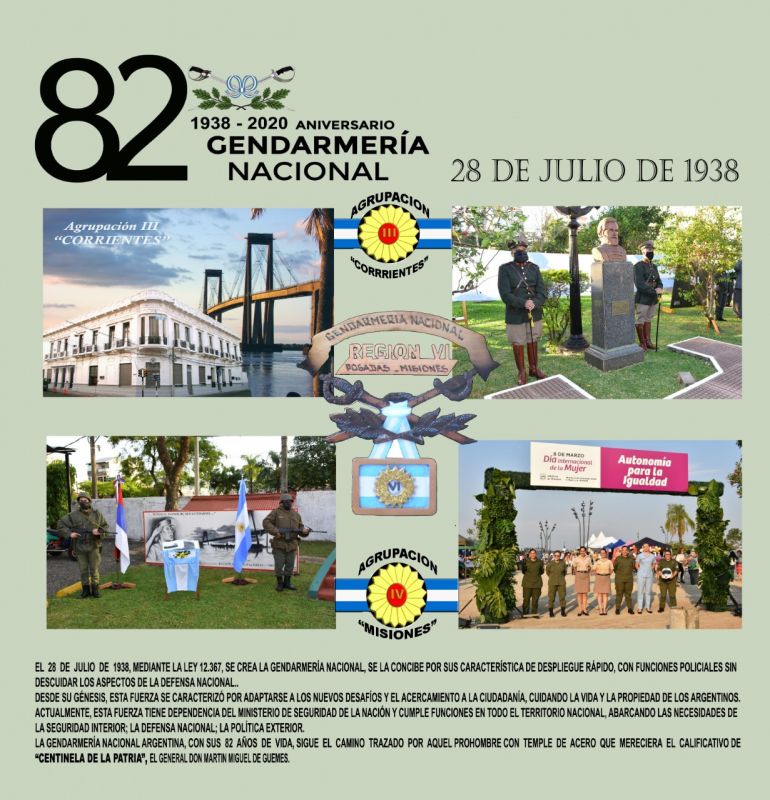 Gendarmería Nacional Argentina, “Centinela de la Patria”, cumple 82 años de vida institucional