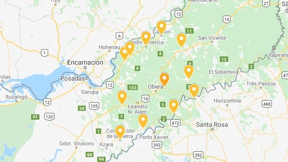 Avance COVID-19: Mapa de las localidades de Misiones con medidas restrictivas