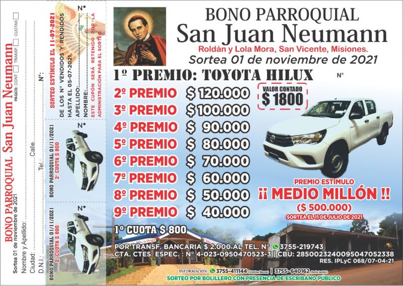 Comunales sanvicentinas: La Pquia. S. Juan Neumann sorteó su premio estimulo - VIDEO