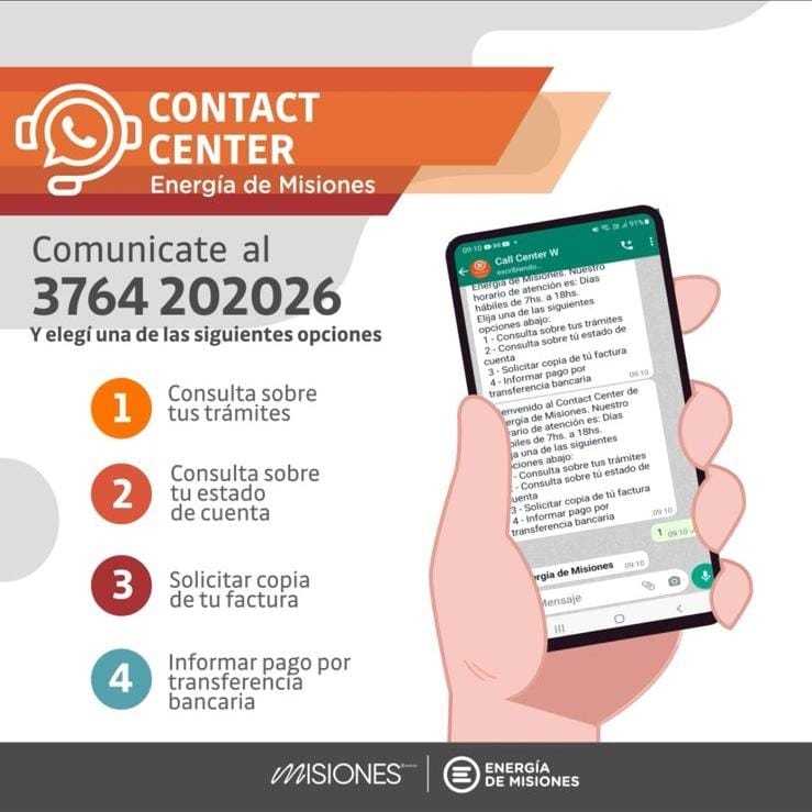 A través del “Contact Center”, los usuarios de Energía de Misiones podrán acceder a su factura digital