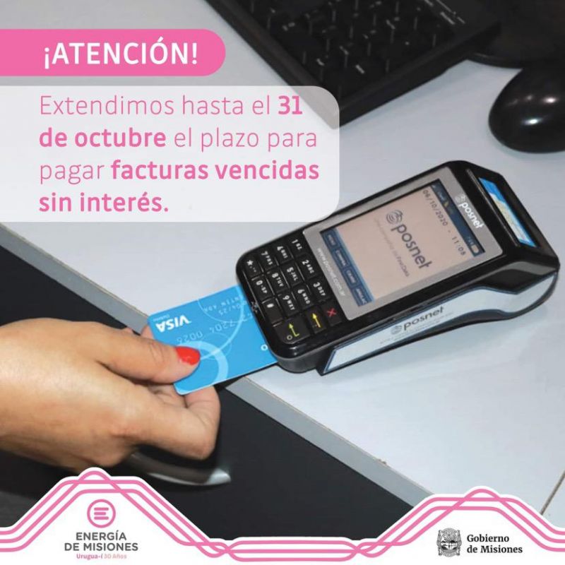 Energía de Misiones recuerda la posibilidad del pago de facturas, sin intereses