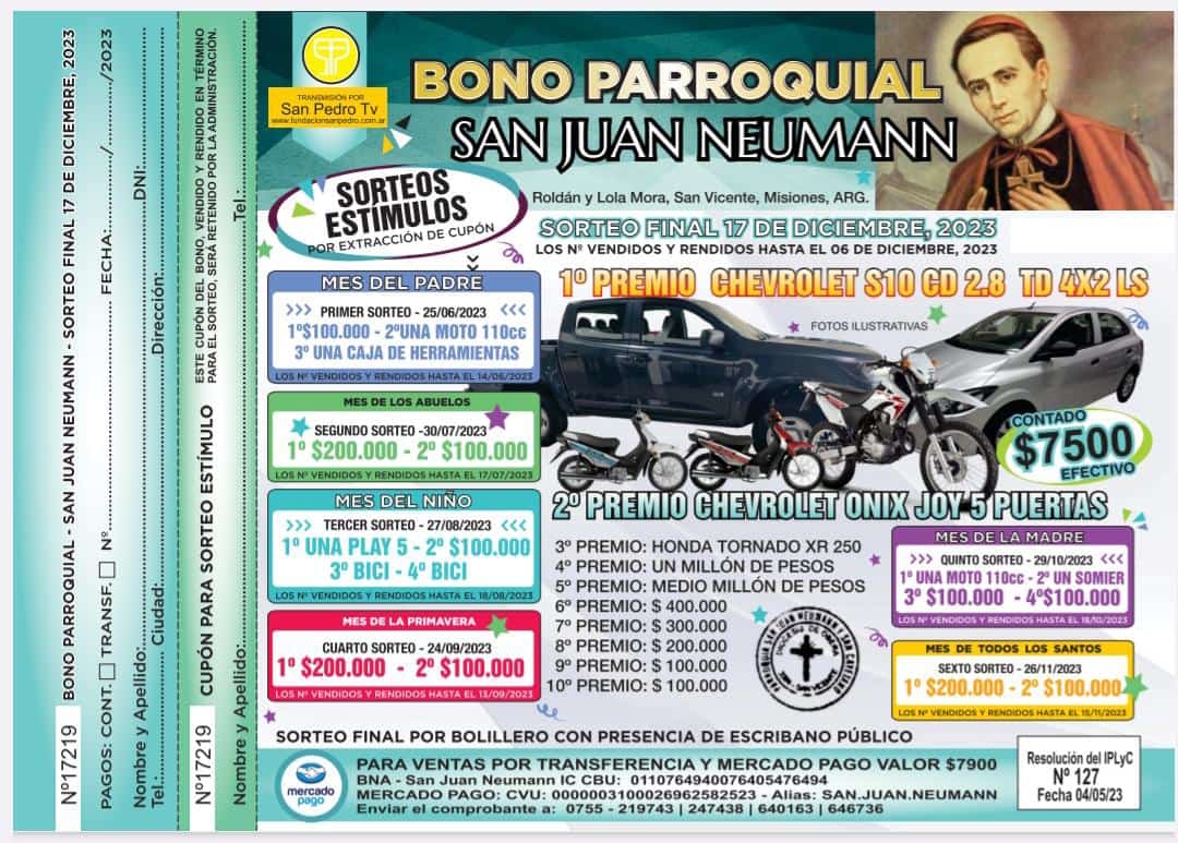 San Vicente: Se realizó el 3er sorteo estímulo del Bono de la Pquia. S J Neumann – GANADORES