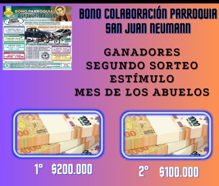 Comunales sanvicentinas: Se sorteó el segundo premio estimulo del Bono de la Pquia. SJ Neumann