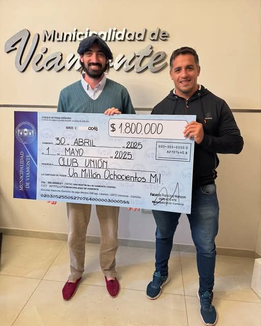 INTENDENTE CORDOBES DONÓ SU SUELDO AL CLUB DEL PUEBLO
