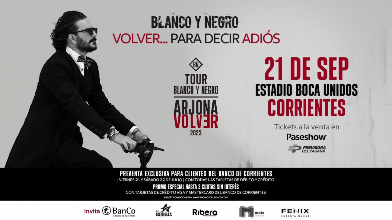 Ricardo Arjona vuelve a Corrientes: clientes del BanCo accederán a la preventa exclusiva y 3 cuotas sin interés