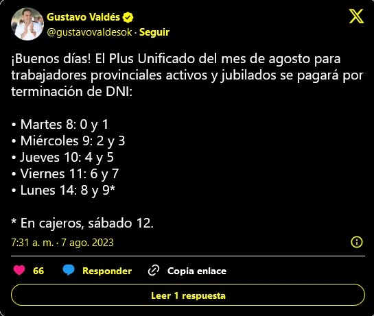 ANUNCIARON EL PAGO DEL PLUS UNIFICADO PARA ESTATALES