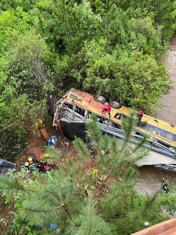 COLECTIVO CHOCA CON UN AUTO Y CAE DESDE UN PUENTE: NUEVE MUERTOS