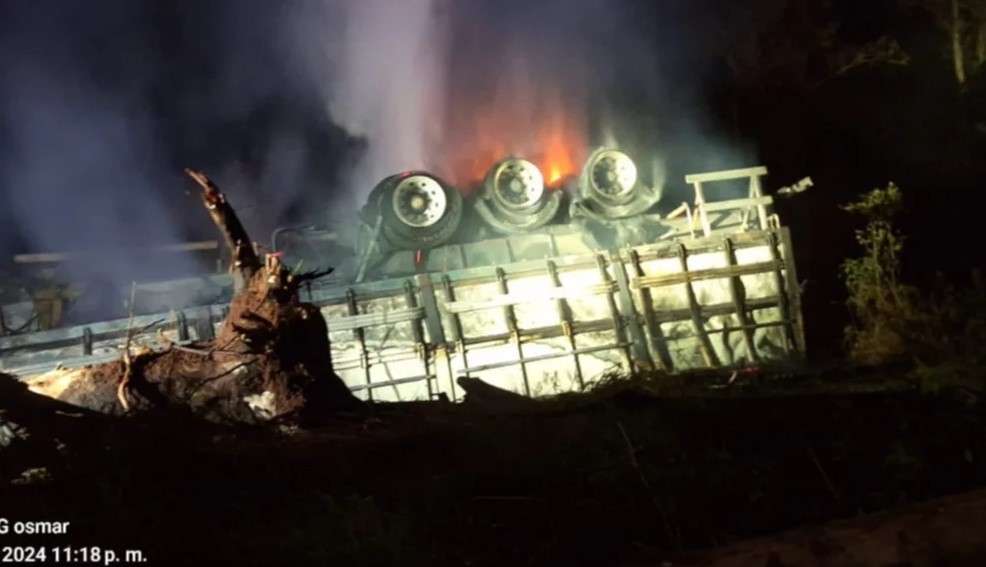 CHOFER DE CAMIÓN MUERE TRAS CHOCAR CONTRA UN PUENTE E INCENDIARSE