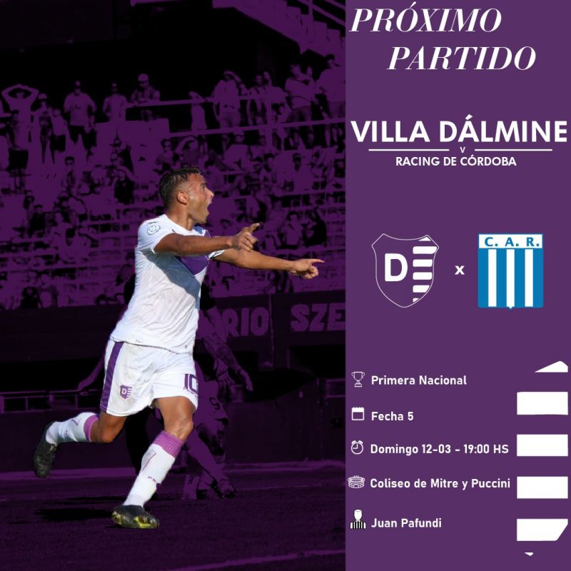 Villa Dálmine jugará el domingo con Racing de Córdoba