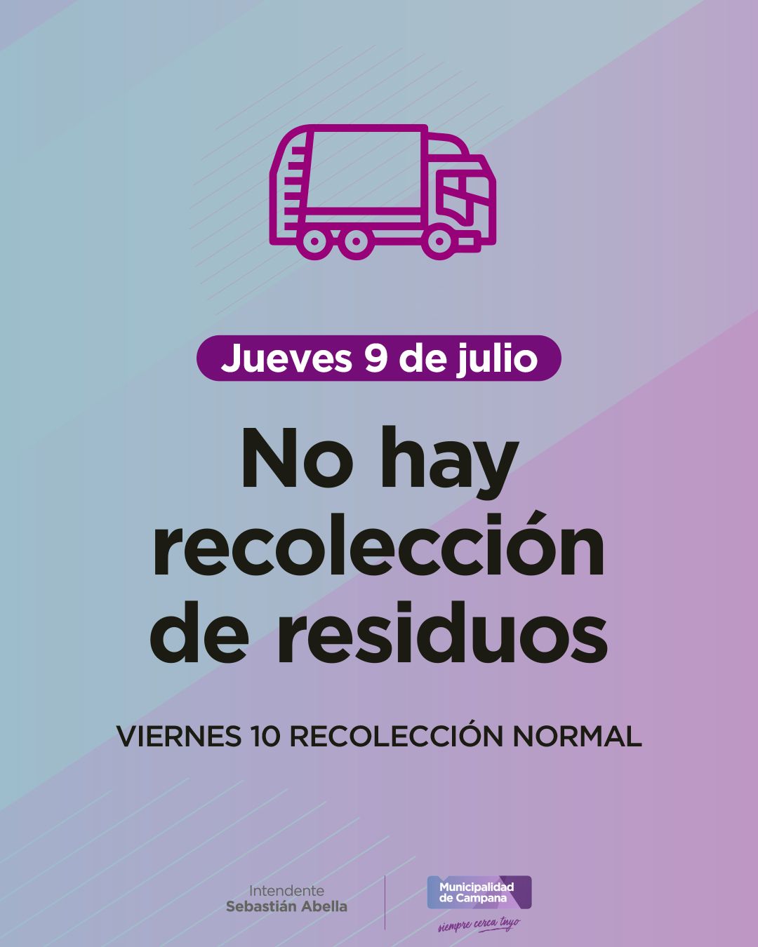 Este jueves feriado no habrá recolección de residuos