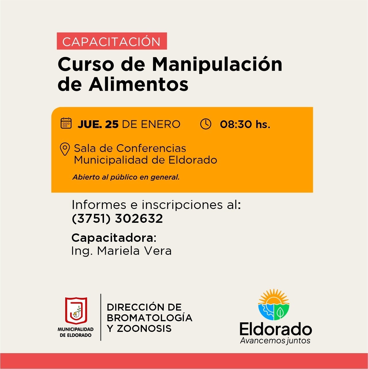 ELDORADO: ANUNCIAN INSCRIPCIÓN PARA CURSO DE MANIPULACIÓN DE ALIMENTOS