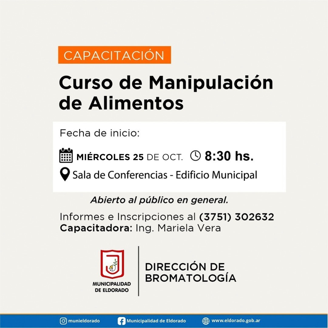 Eldorado: Se llevará a cabo un nuevo curso de Manipulación de Alimentos