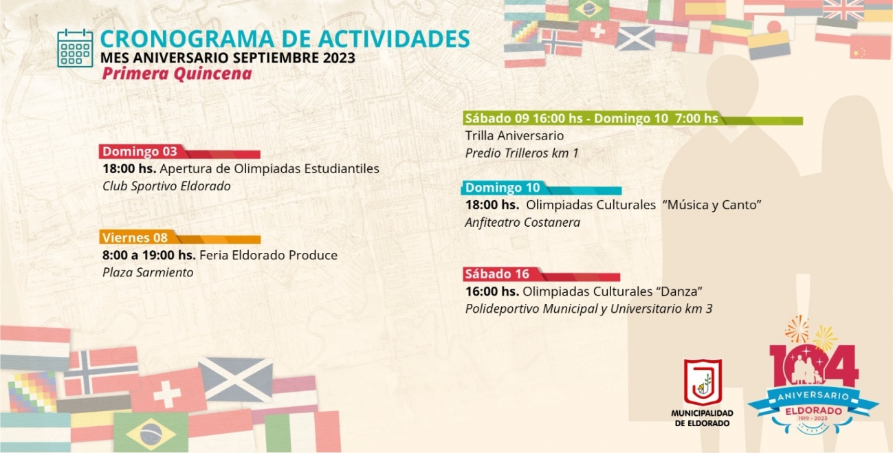 Cronograma de actividades para el mes Aniversario de Eldorado