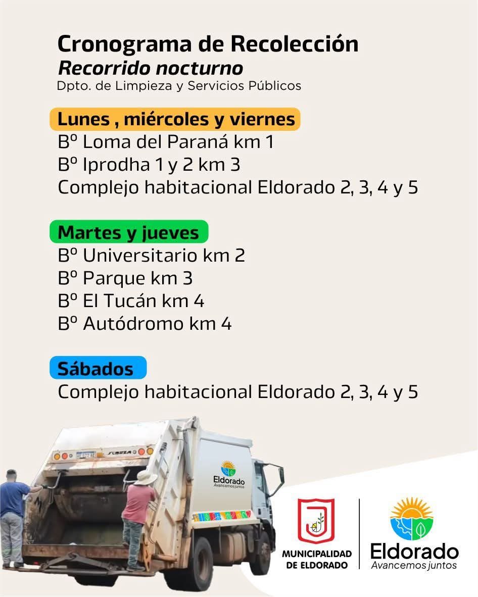 Eldorado: Cronograma de Recolección Nocturna