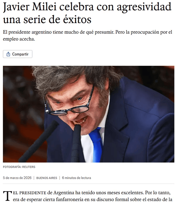 The Economist analizó el discurso de Milei y advirtió sobre su tono “agresivo”