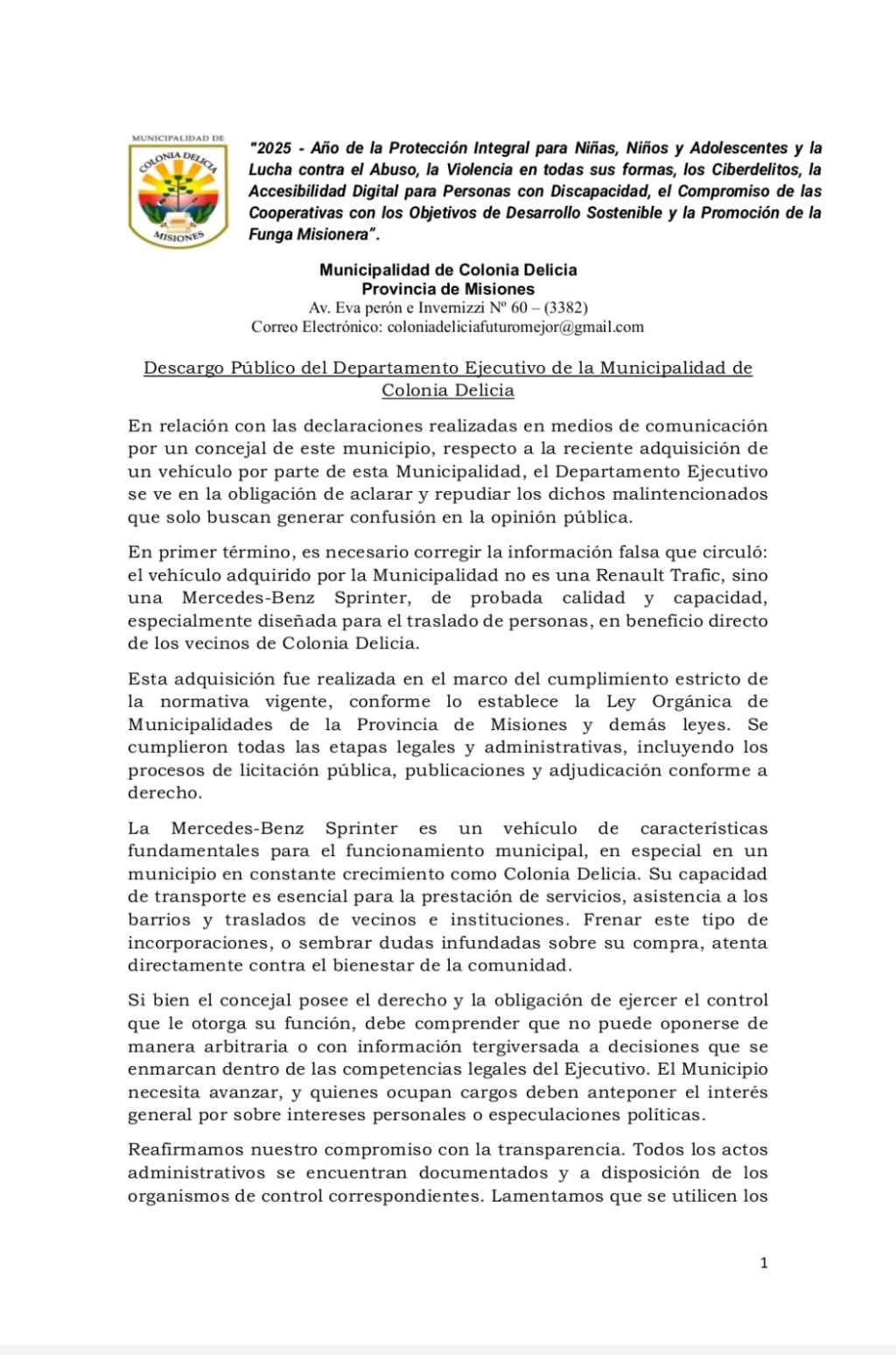 Colonia Delicia: el intendente Wern responde a las denuncias por compras discrecionales