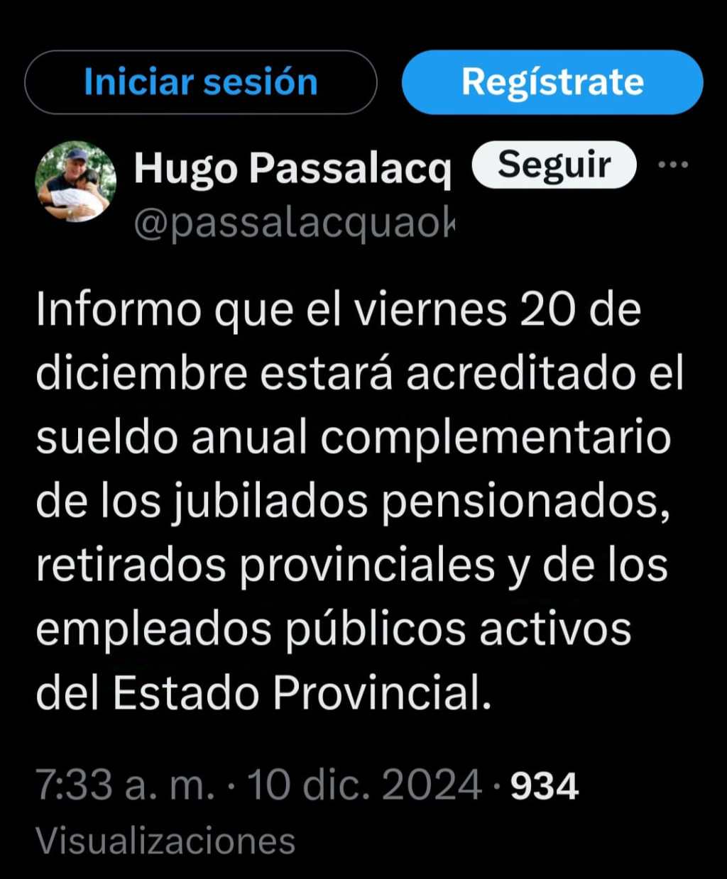 EL AGUINALDO PROVINCIAL SE ACREDITARÁ EL 20 DE DICIEMBRE